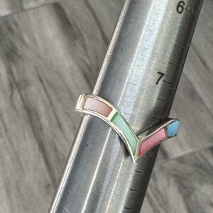 Silver 925 Opal Inlay Sterling Silver Chevron Ring Size 8